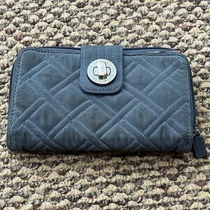 Vera Bradley Turnlock Wallet Gray Microfiber Zip Around Change Pouch Classic